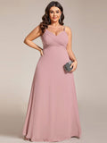 Plus Size V-Neck Backless Sleeveless Chiffon A-Line Dress with Spaghetti Straps
