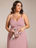 Plus Size V-Neck Backless Sleeveless Chiffon A-Line Dress with Spaghetti Straps