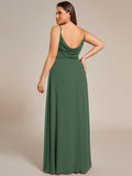 Plus Size V-Neck Backless Sleeveless Chiffon A-Line Dress with Spaghetti Straps