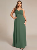 Plus Size V-Neck Backless Sleeveless Chiffon A-Line Dress with Spaghetti Straps