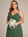 Plus Size V-Neck Backless Sleeveless Chiffon A-Line Dress with Spaghetti Straps