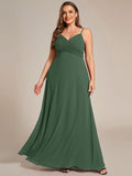Plus Size V-Neck Backless Sleeveless Chiffon A-Line Dress with Spaghetti Straps