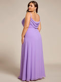 Plus Size V-Neck Backless Sleeveless Chiffon A-Line Dress with Spaghetti Straps