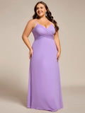 Plus Size V-Neck Backless Sleeveless Chiffon A-Line Dress with Spaghetti Straps
