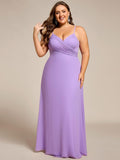 Plus Size V-Neck Backless Sleeveless Chiffon A-Line Dress with Spaghetti Straps