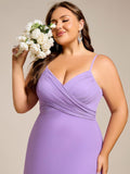 Plus Size V-Neck Backless Sleeveless Chiffon A-Line Dress with Spaghetti Straps