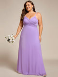 Plus Size V-Neck Backless Sleeveless Chiffon A-Line Dress with Spaghetti Straps