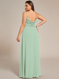 Plus Size V-Neck Backless Sleeveless Chiffon A-Line Dress with Spaghetti Straps