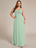 Plus Size V-Neck Backless Sleeveless Chiffon A-Line Dress with Spaghetti Straps