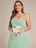 Plus Size V-Neck Backless Sleeveless Chiffon A-Line Dress with Spaghetti Straps