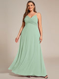 Plus Size V-Neck Backless Sleeveless Chiffon A-Line Dress with Spaghetti Straps