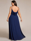 Plus Size V-Neck Backless Sleeveless Chiffon A-Line Dress with Spaghetti Straps