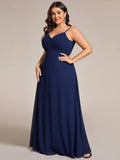 Plus Size V-Neck Backless Sleeveless Chiffon A-Line Dress with Spaghetti Straps