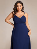 Plus Size V-Neck Backless Sleeveless Chiffon A-Line Dress with Spaghetti Straps