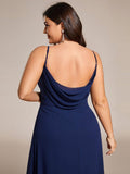 Plus Size V-Neck Backless Sleeveless Chiffon A-Line Dress with Spaghetti Straps