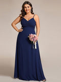 Plus Size V-Neck Backless Sleeveless Chiffon A-Line Dress with Spaghetti Straps