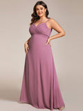 Plus Size V-Neck Backless Sleeveless Chiffon A-Line Dress with Spaghetti Straps