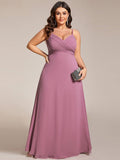 Plus Size V-Neck Backless Sleeveless Chiffon A-Line Dress with Spaghetti Straps