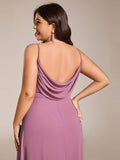 Plus Size V-Neck Backless Sleeveless Chiffon A-Line Dress with Spaghetti Straps