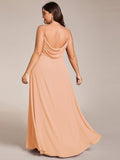 Plus Size V-Neck Backless Sleeveless Chiffon A-Line Dress with Spaghetti Straps