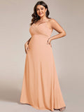 Plus Size V-Neck Backless Sleeveless Chiffon A-Line Dress with Spaghetti Straps