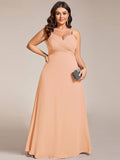 Plus Size V-Neck Backless Sleeveless Chiffon A-Line Dress with Spaghetti Straps