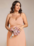 Plus Size V-Neck Backless Sleeveless Chiffon A-Line Dress with Spaghetti Straps
