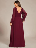 A-Line Plus Size Long Sleeves V-Neck Side Slit Bridesmaid Dress