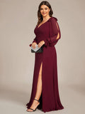 A-Line Plus Size Long Sleeves V-Neck Side Slit Bridesmaid Dress