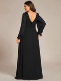 A-Line Plus Size Long Sleeves V-Neck Side Slit Bridesmaid Dress