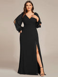 A-Line Plus Size Long Sleeves V-Neck Side Slit Bridesmaid Dress
