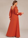 A-Line Plus Size Long Sleeves V-Neck Side Slit Bridesmaid Dress