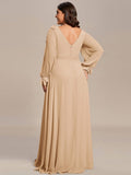 A-Line Plus Size Long Sleeves V-Neck Side Slit Bridesmaid Dress