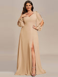 A-Line Plus Size Long Sleeves V-Neck Side Slit Bridesmaid Dress