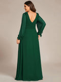 A-Line Plus Size Long Sleeves V-Neck Side Slit Bridesmaid Dress
