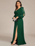 A-Line Plus Size Long Sleeves V-Neck Side Slit Bridesmaid Dress