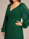 A-Line Plus Size Long Sleeves V-Neck Side Slit Bridesmaid Dress