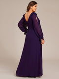 A-Line Plus Size Long Sleeves V-Neck Side Slit Bridesmaid Dress