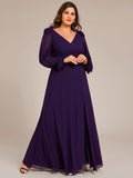 A-Line Plus Size Long Sleeves V-Neck Side Slit Bridesmaid Dress