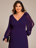 A-Line Plus Size Long Sleeves V-Neck Side Slit Bridesmaid Dress