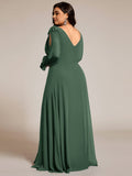 A-Line Plus Size Long Sleeves V-Neck Side Slit Bridesmaid Dress
