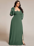 A-Line Plus Size Long Sleeves V-Neck Side Slit Bridesmaid Dress