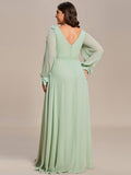 A-Line Plus Size Long Sleeves V-Neck Side Slit Bridesmaid Dress