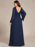 A-Line Plus Size Long Sleeves V-Neck Side Slit Bridesmaid Dress