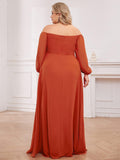 Plus Size A-Line Empire-Waist Chiffon Bridesmaid Dress with Long Sleeves