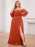 Plus Size A-Line Empire-Waist Chiffon Bridesmaid Dress with Long Sleeves