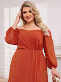 Plus Size A-Line Empire-Waist Chiffon Bridesmaid Dress with Long Sleeves