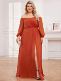Plus Size A-Line Empire-Waist Chiffon Bridesmaid Dress with Long Sleeves