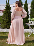 Plus Size A-Line Empire-Waist Chiffon Bridesmaid Dress with Long Sleeves