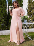 Plus Size A-Line Empire-Waist Chiffon Bridesmaid Dress with Long Sleeves